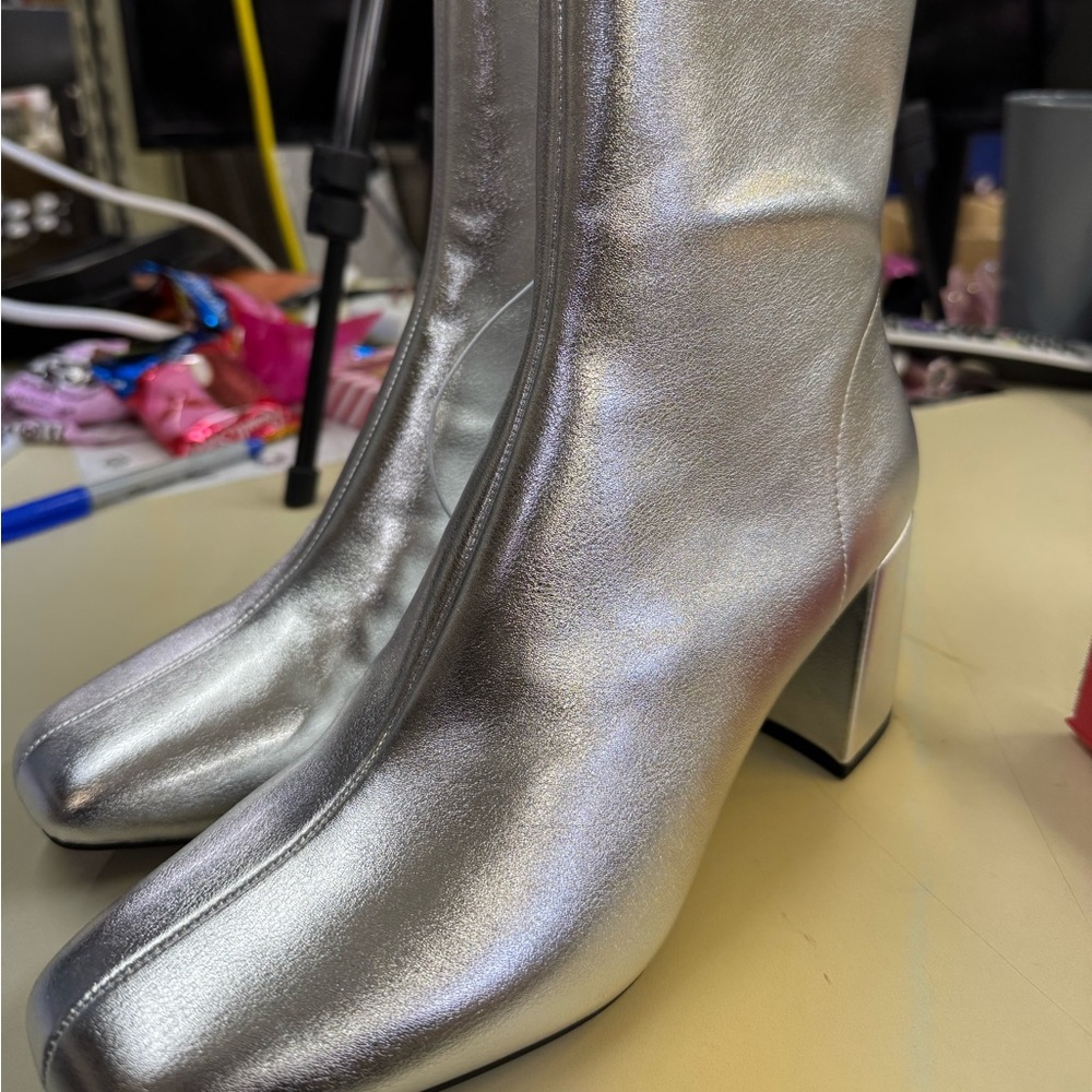 Women's Pippa Chunky Heel Ankle Boots - A New Day™ Silver